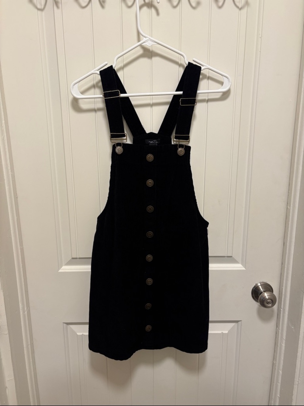 Rue21 Black Corduroy Overall Dress with Brass Buttons